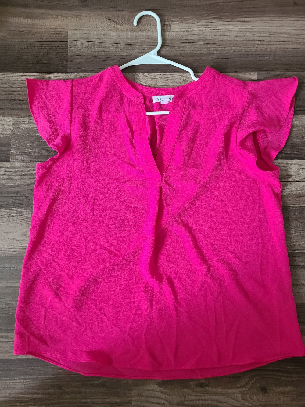 Calvin Klein Bright Pink Flutter Sleeve V-Neck Blouse